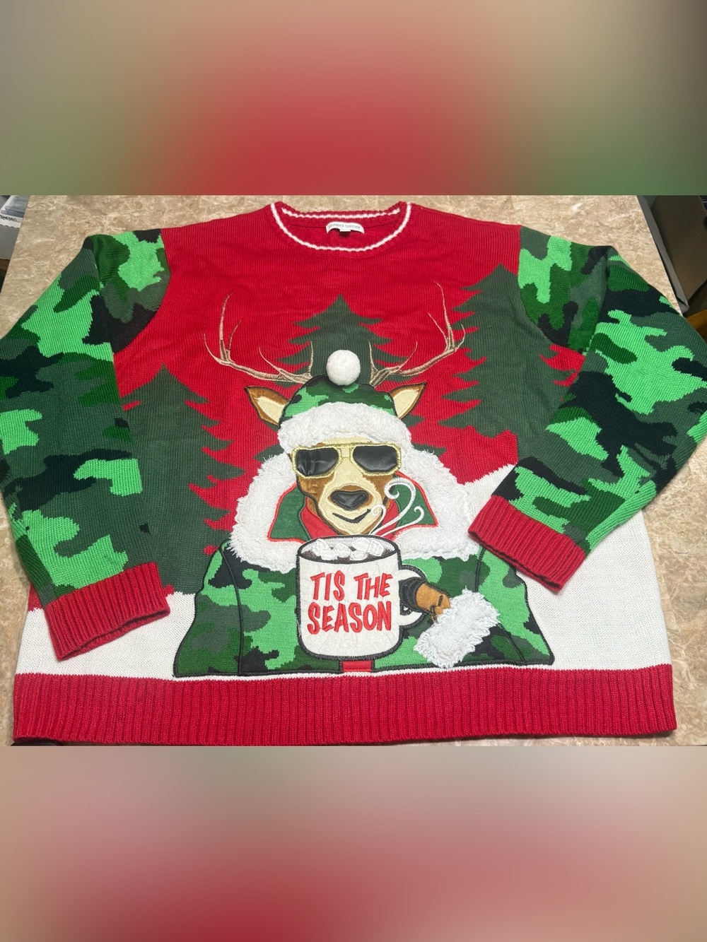 Celebrate Together Ugly Christmas Sweater 3XLB Reindeer Sunglasses Camo Tis The